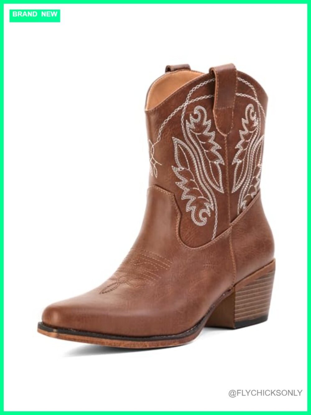 Faux Leather Western Ankle Boots Snip Toe Block Heel Cowgirl Booties